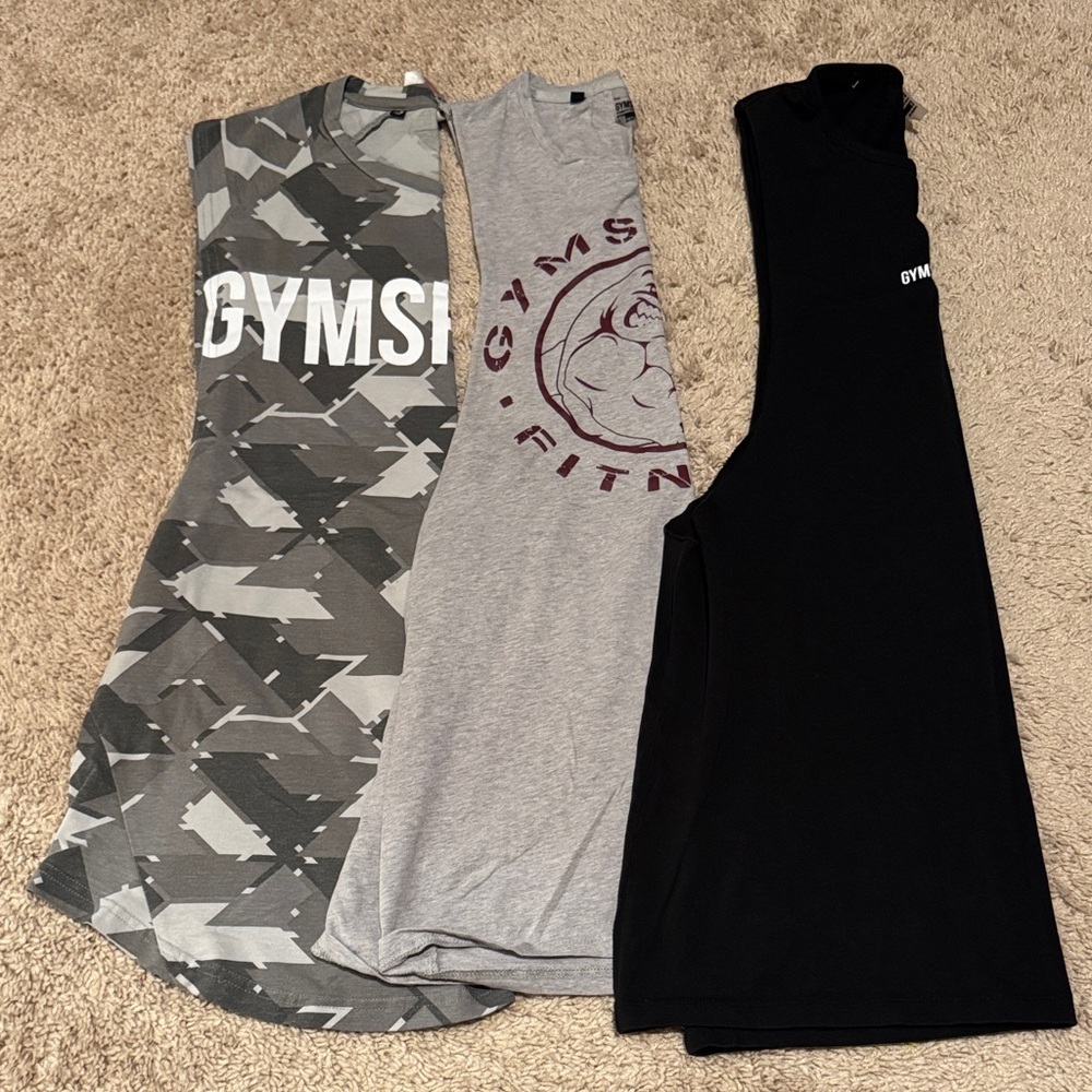 Gymshark Sleeveless Trio - Camouflage, Gray, and Black